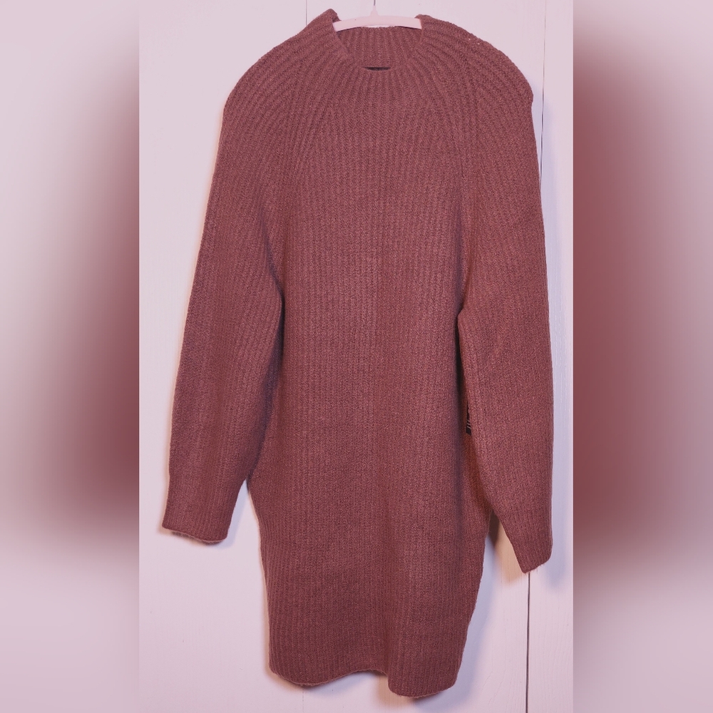 Express Chocolate NWT Raglan Long Sleeve Rib-Knit Sweater Dress Size Medium Mini - Picture 14 of 14